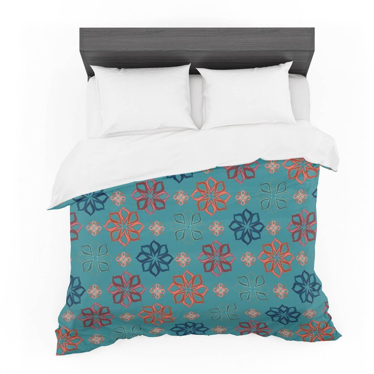 Jolene Heckman ‘Turquoise Mini’ Teal Flowers Bedding Set