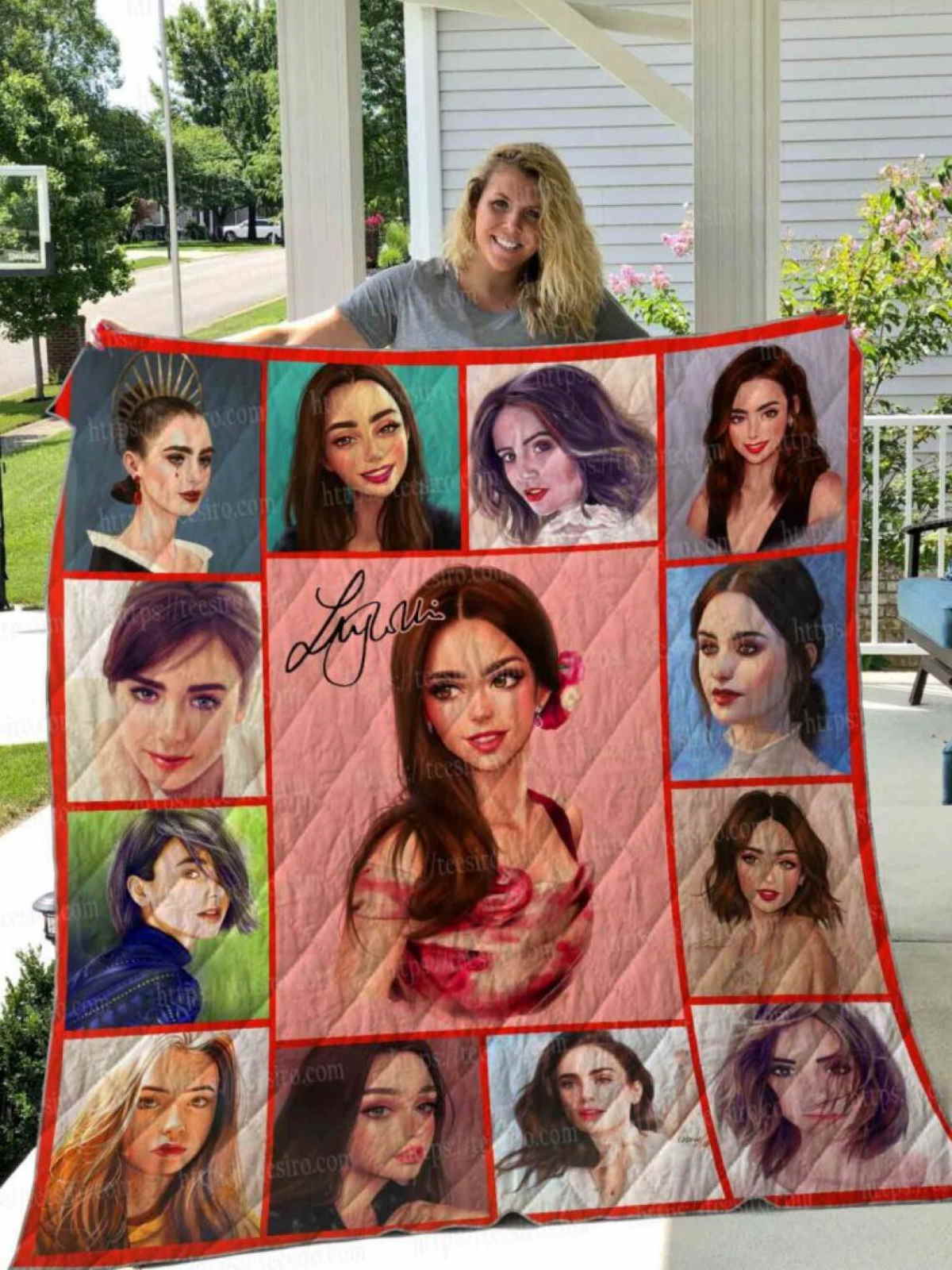 Lily Collins Illus Quilt Blanket