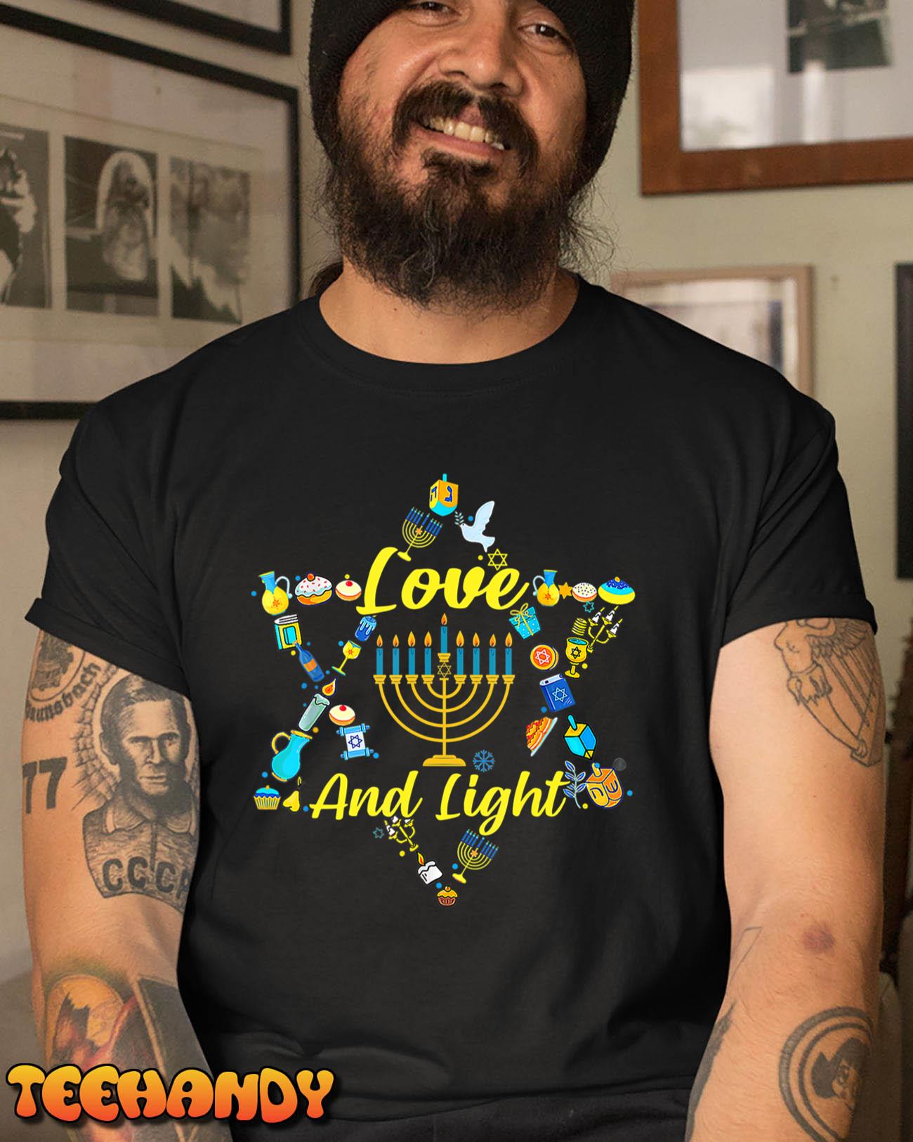 Love and Light Hanukkah Shirt Jew Menorah Jewish Chanukah T-Shirt