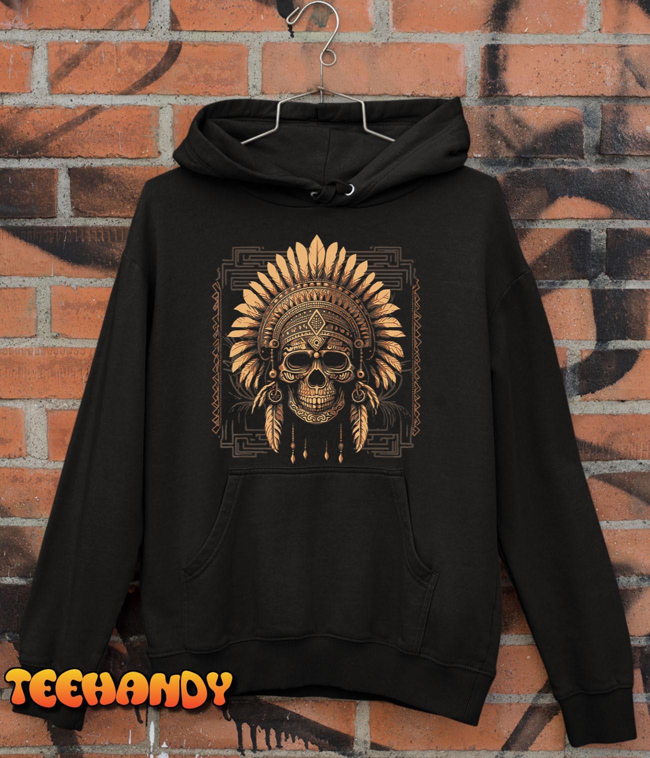 Nature And Outdoors Aztec Chieftain Vintage Skull Art Design T-Shirt