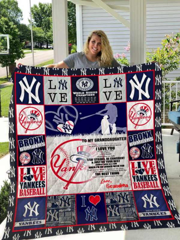 New York Yankees To My Granddaughter Love Grandmom Quilt Blanket