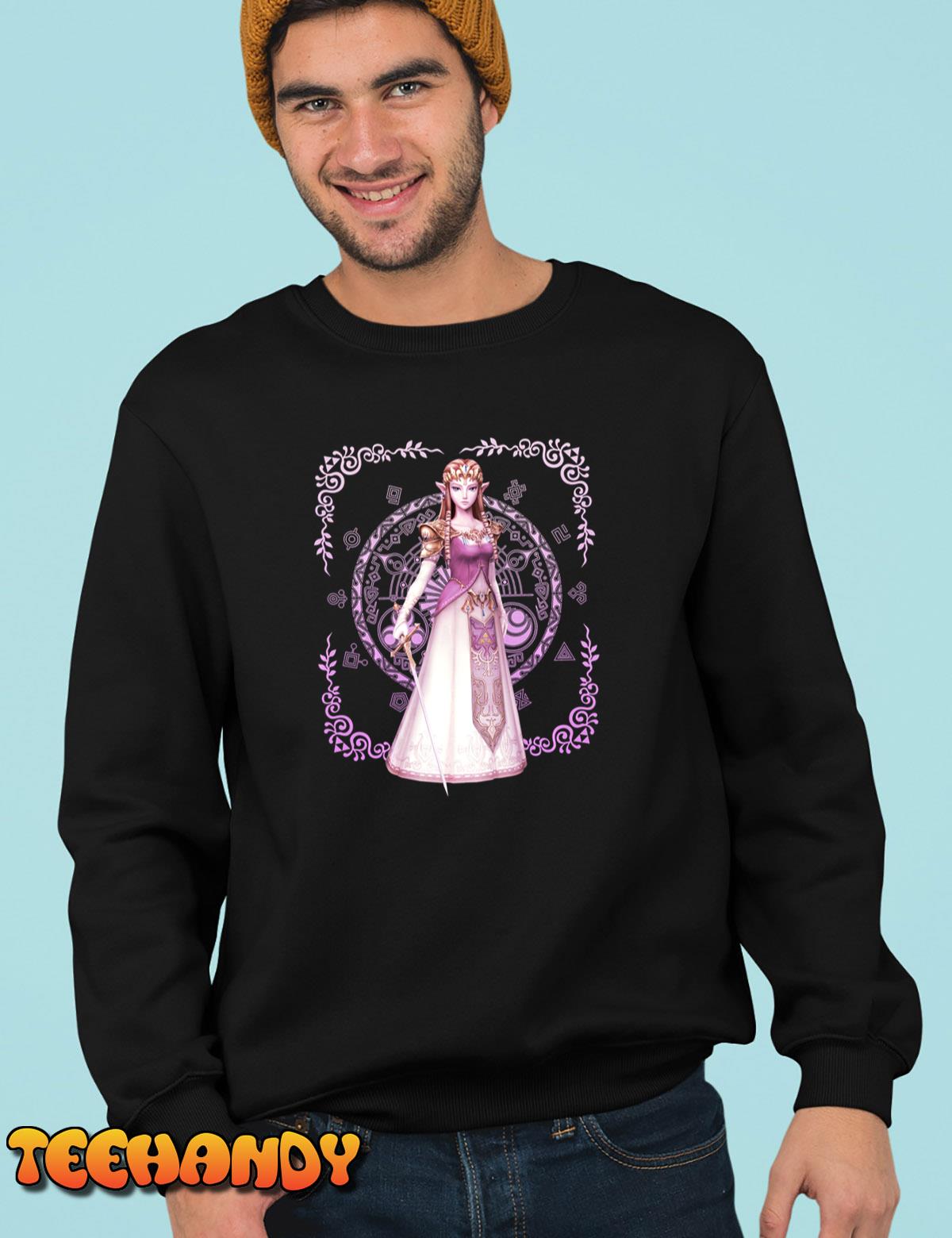 Nintendo Zelda Pink Ornate Border Portrait Long Sleeve T Shirt