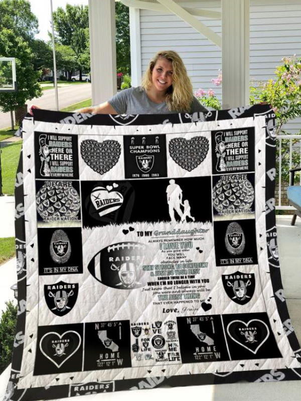 Oakland Raiders To My Granddaughter Love Grandpa Quilt Blanket