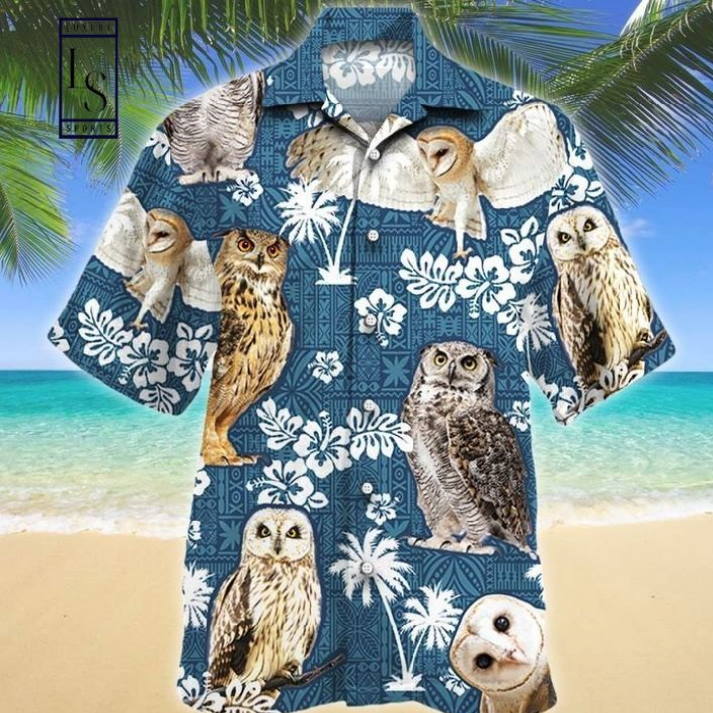 Owl Blue Tribal Pattern Hawaiian Shirt