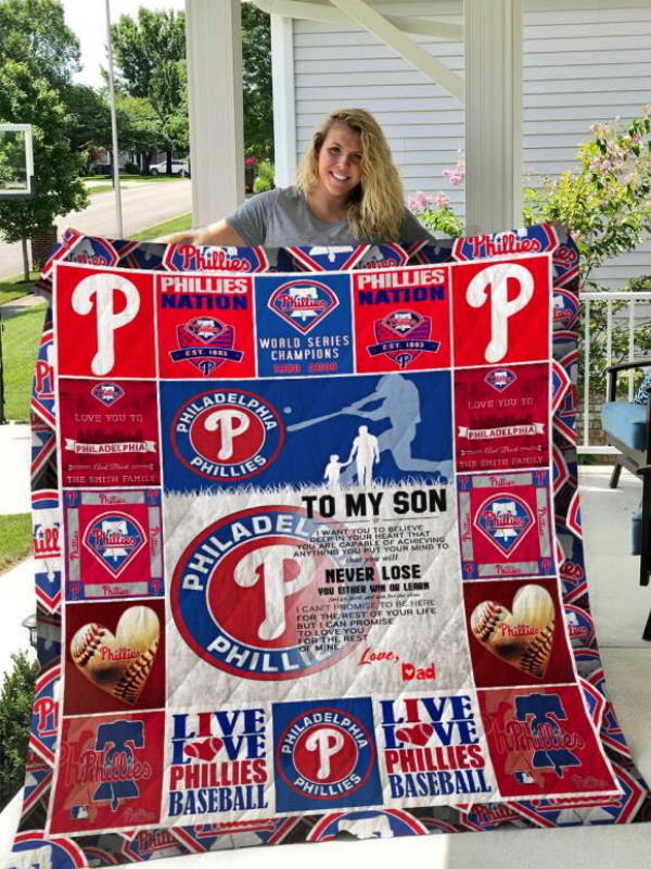 Philadelphia Phillies To My Son Love Dad Quilt Blanket