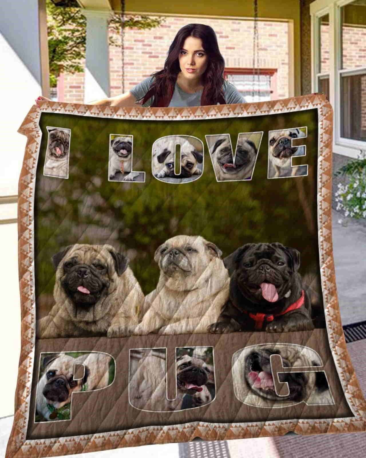 Pug Three Pugs Quilt Blanket