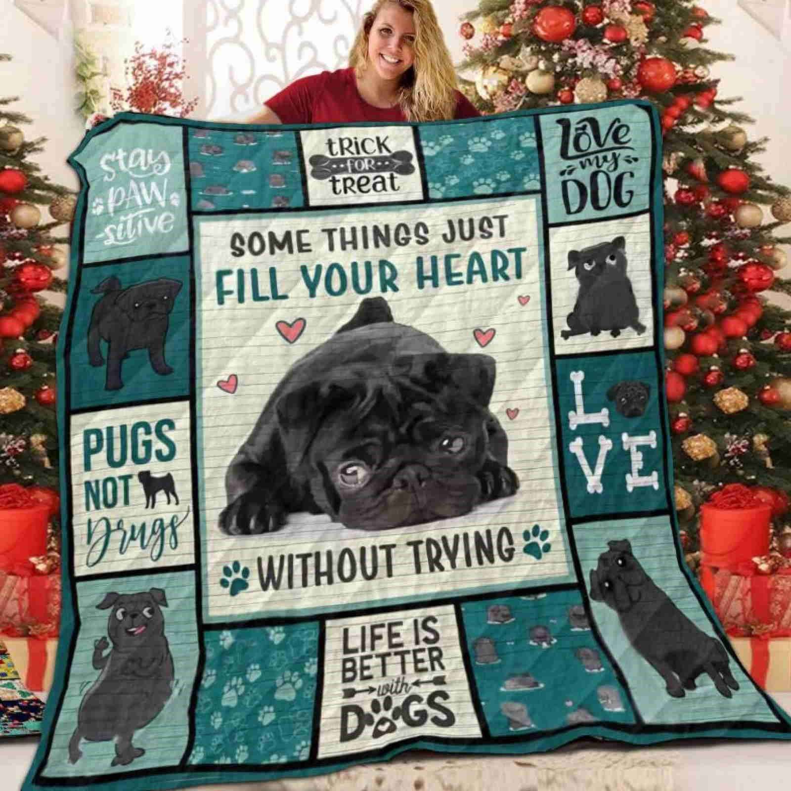 Pugs Not Drugs Quilt Blanket