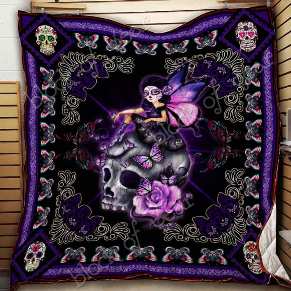 Purple Skull Girl Quilt Blanket