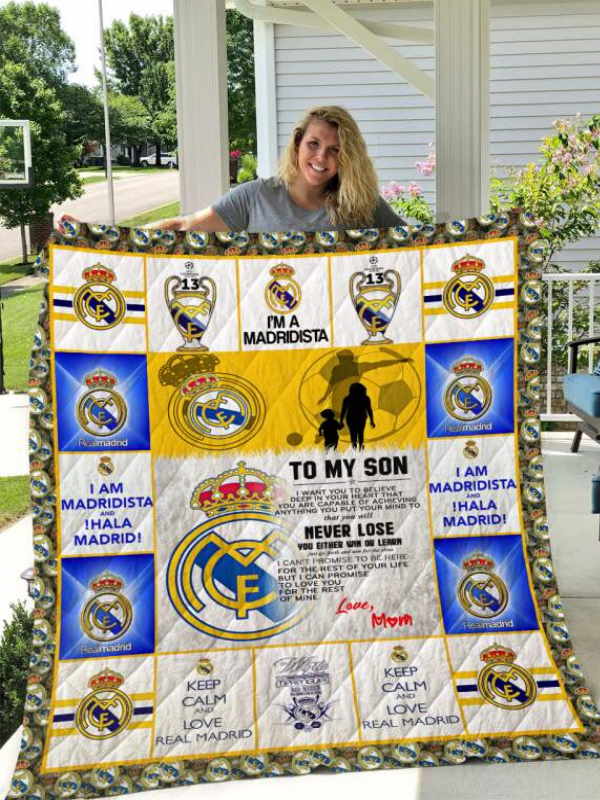 Real Madrid To My Son Love Mom Quilt Blanket