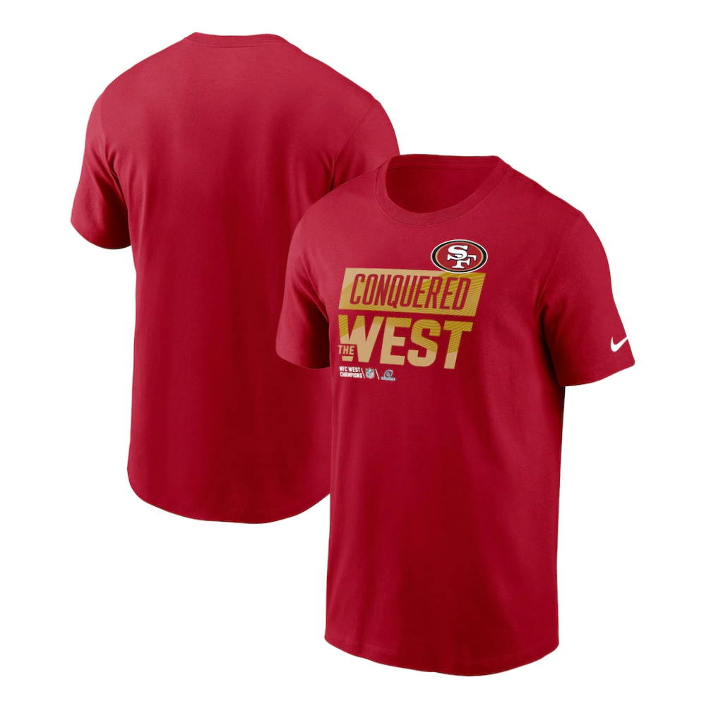 San Francisco 49ers 2022 NFC Conquered West Division Champions Locker Room Trophy Collection T-Shirt