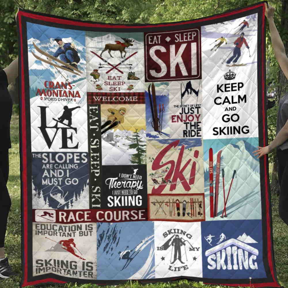 Skiing Race Course Quilt Blanket