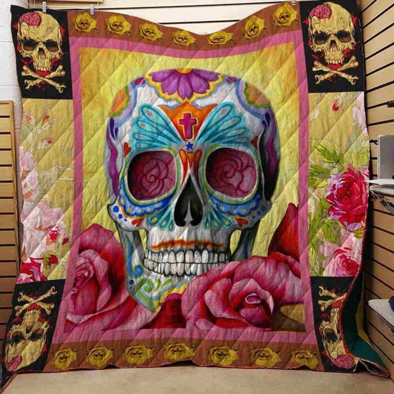 Sugar Skull My Rose Garden Quilt Blanket