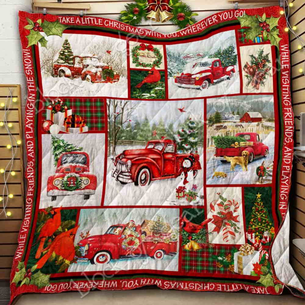 Take Little Christmas With You, Red Truck Quilt Blanket