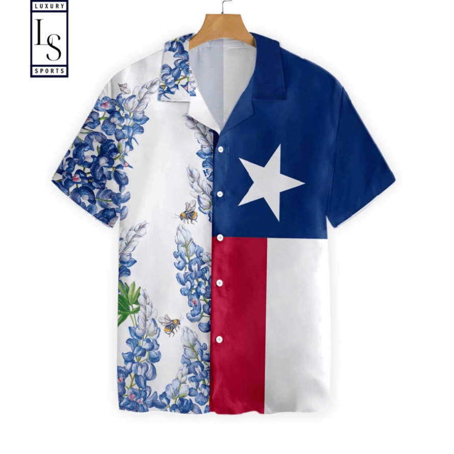 Texas Flag Bluebonnets V2 Hawaiian Shirt