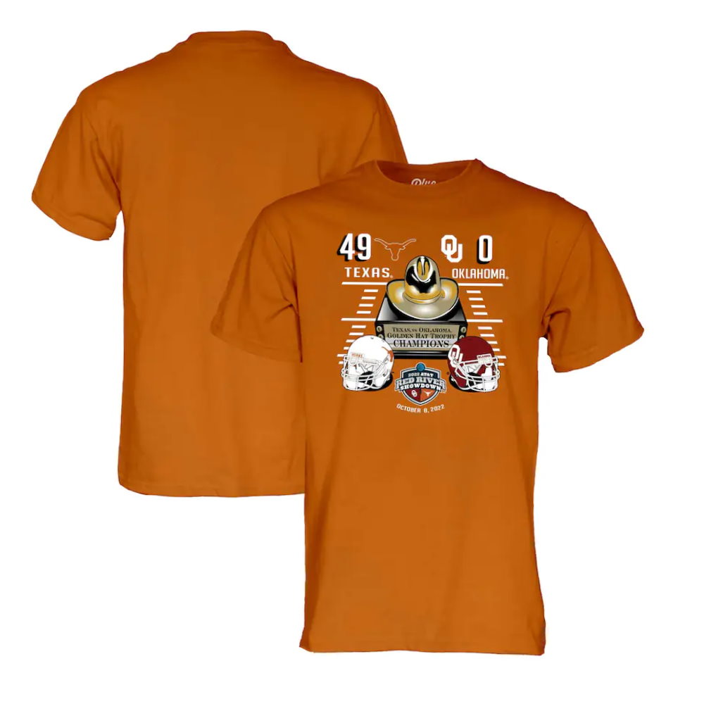 Texas Longhorns vs. Oklahoma Sooners 2022 Red River Showdown Football Score T-Shirt