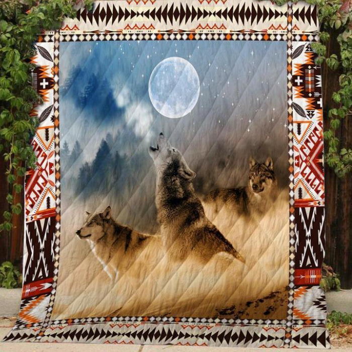 Three Wolves Howling At The Moon 3D Quilt Blanket