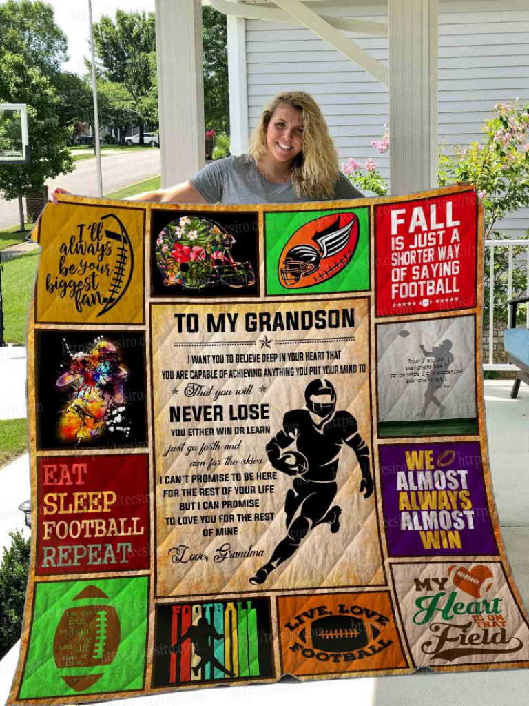 To My Grandson Football Quilt Blanket