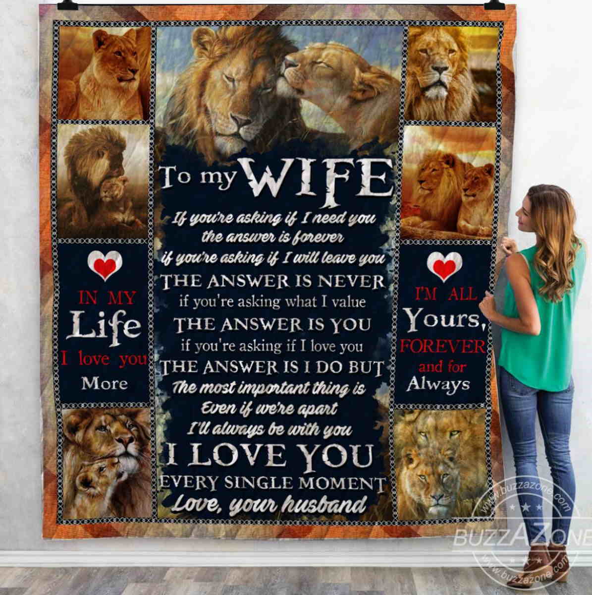 To My Wife Lion All Over Printed Quilt Blanket