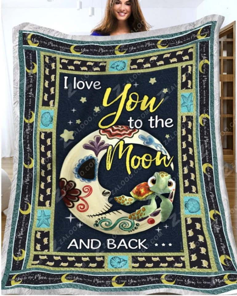 Turtle Swim To The Moon Quilt Blanket