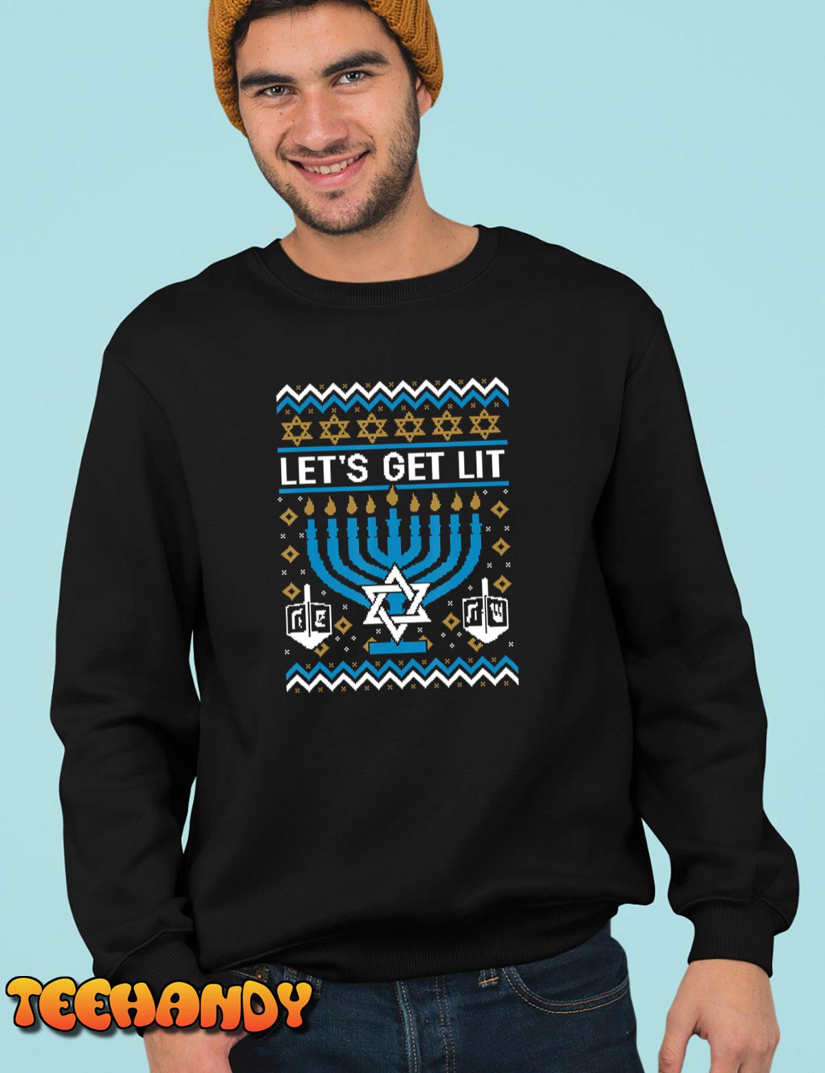 Ugly Hanukkah Let’s Get Lit Menorah Pajama Family Matching T-Shirt