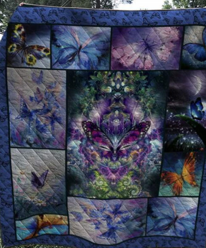 Vintage Butterfly Fabric 3D Quilt Blanket