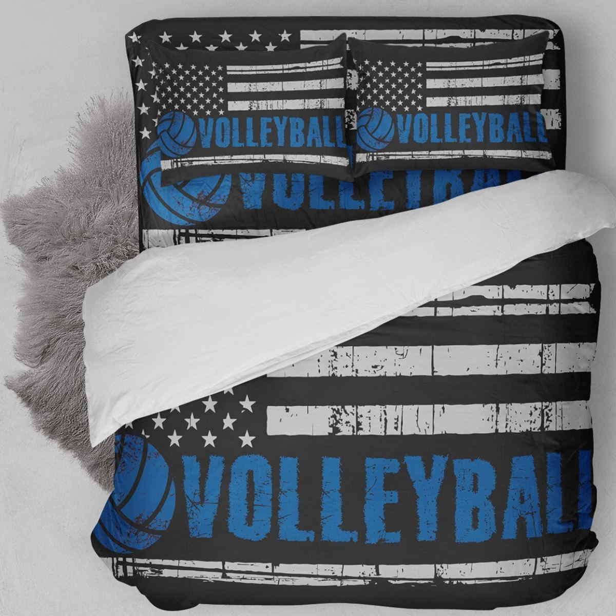 Volleyball American Flag Blue Bedding Set