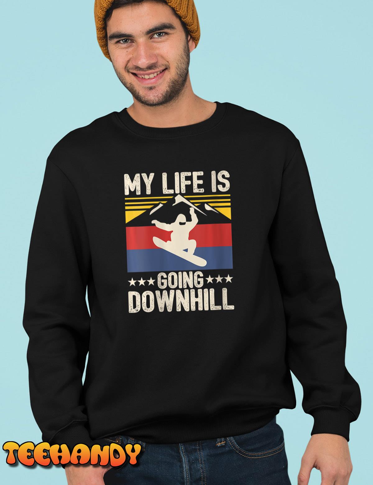 Womens Retro Life Downhill Winter Snowboard Snow Board Snowboarding T-Shirt