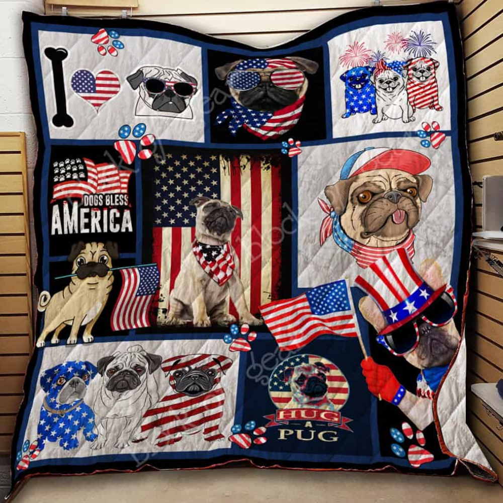 American Flag Pug Quilt Blanket