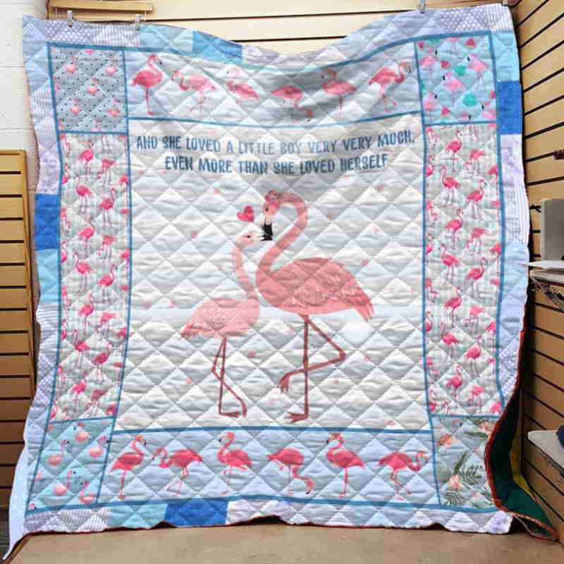 Blue Flamingo Mama 3D Quilt Blanket