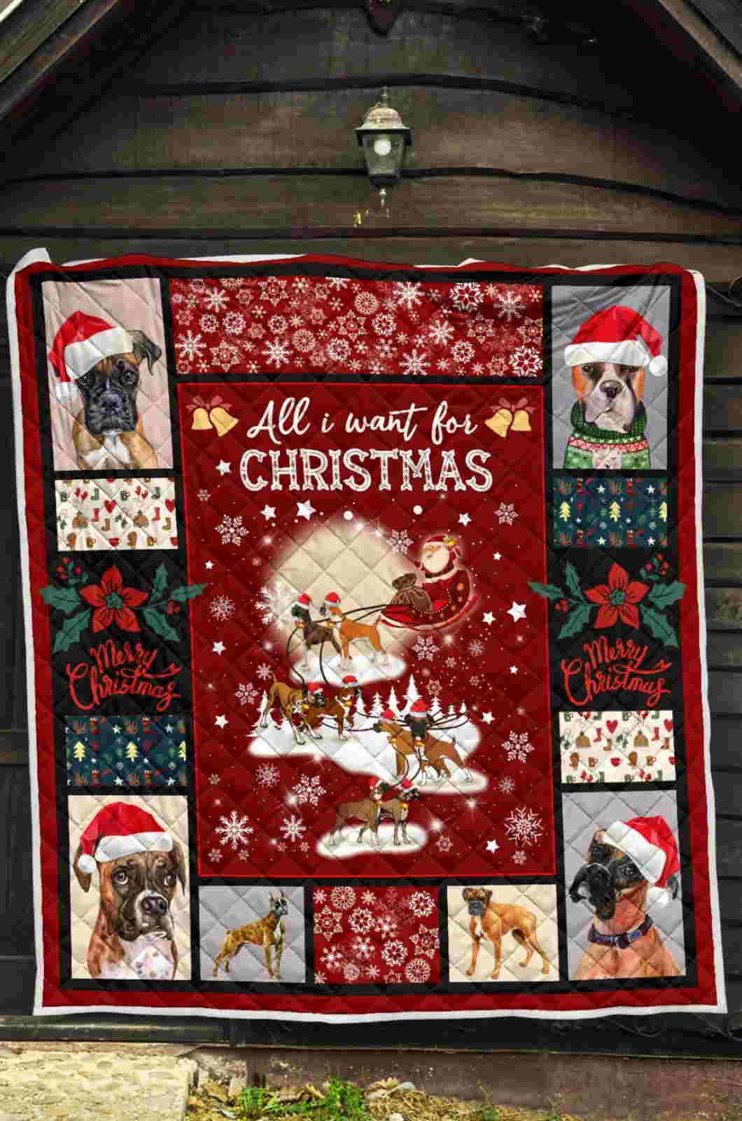 Boxer In Christmas Quilt Blanket