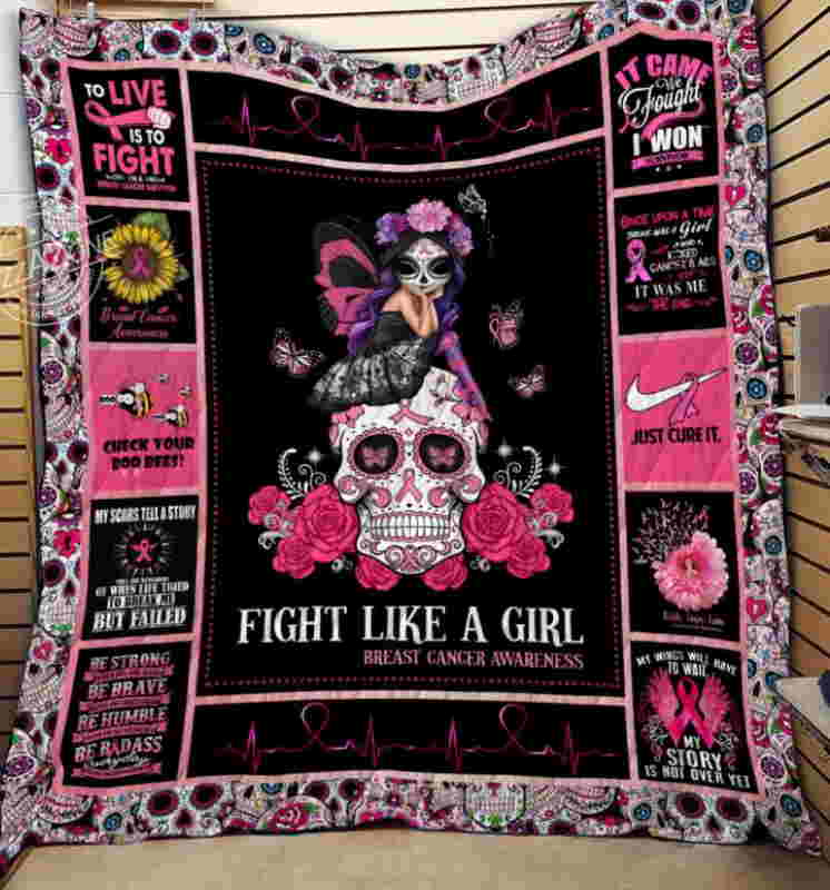 Breast Cancer Sugar Skulls 3D Quilt Blanket