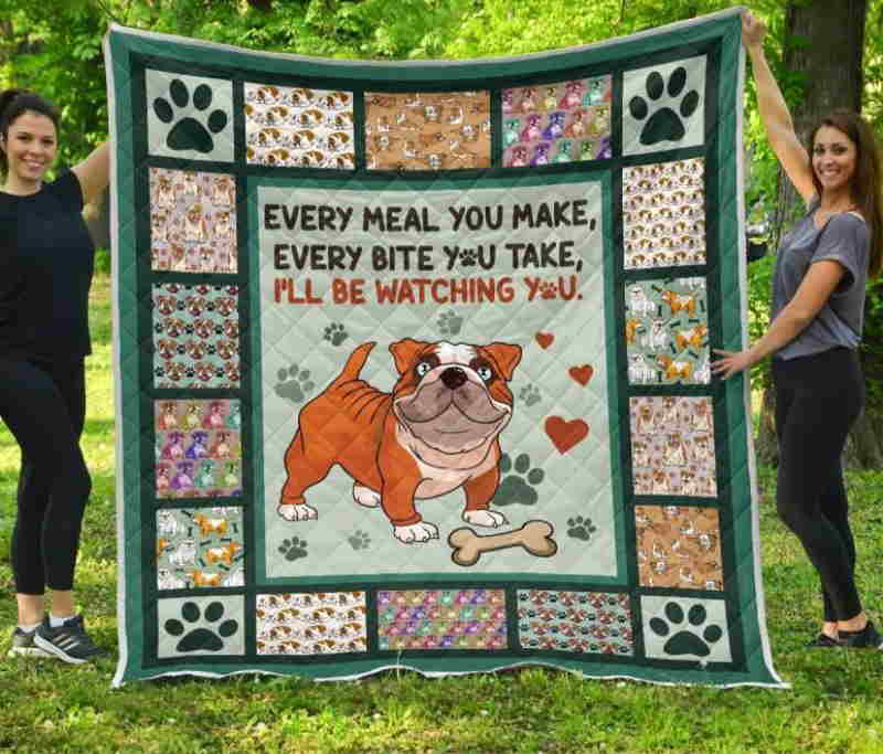 Bulldog Watching You Quilt Blanket