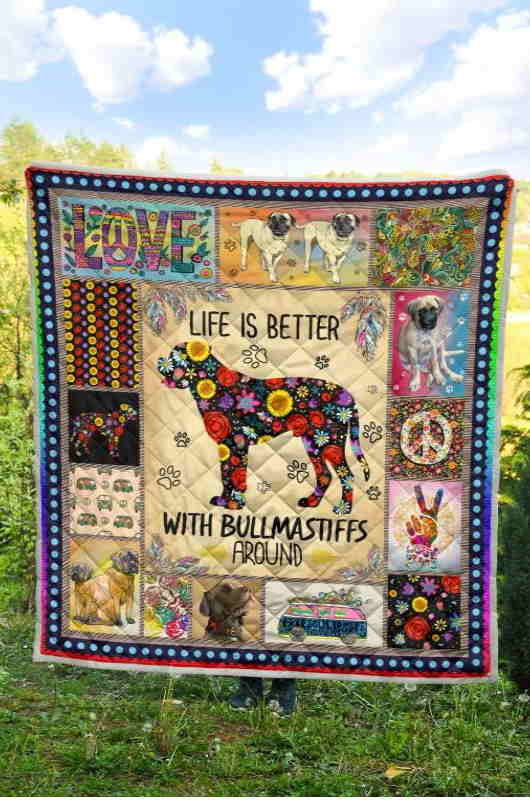 Bullmastiff Floral Bullmastiff Quilt Blanket