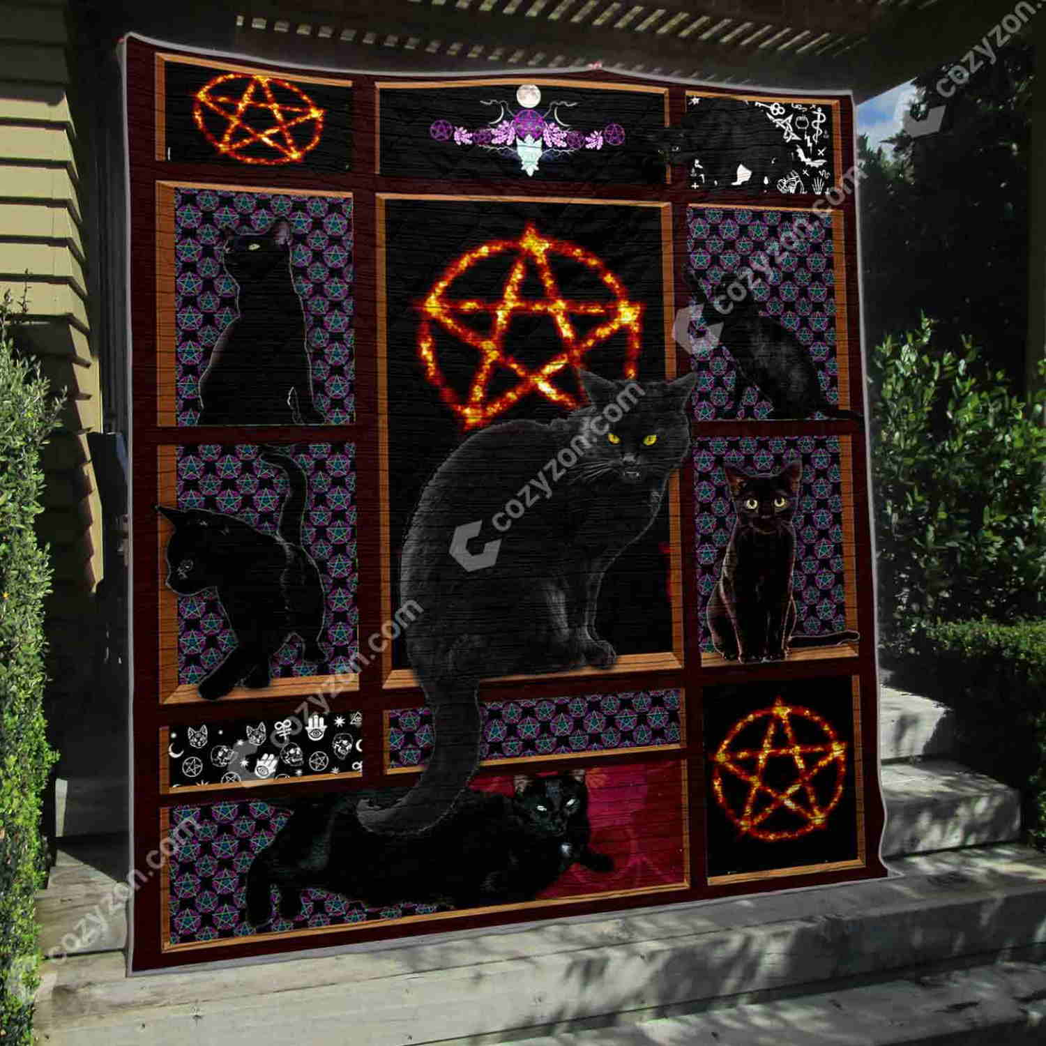 Cat Black Cat Pentagram Quilt Blanket