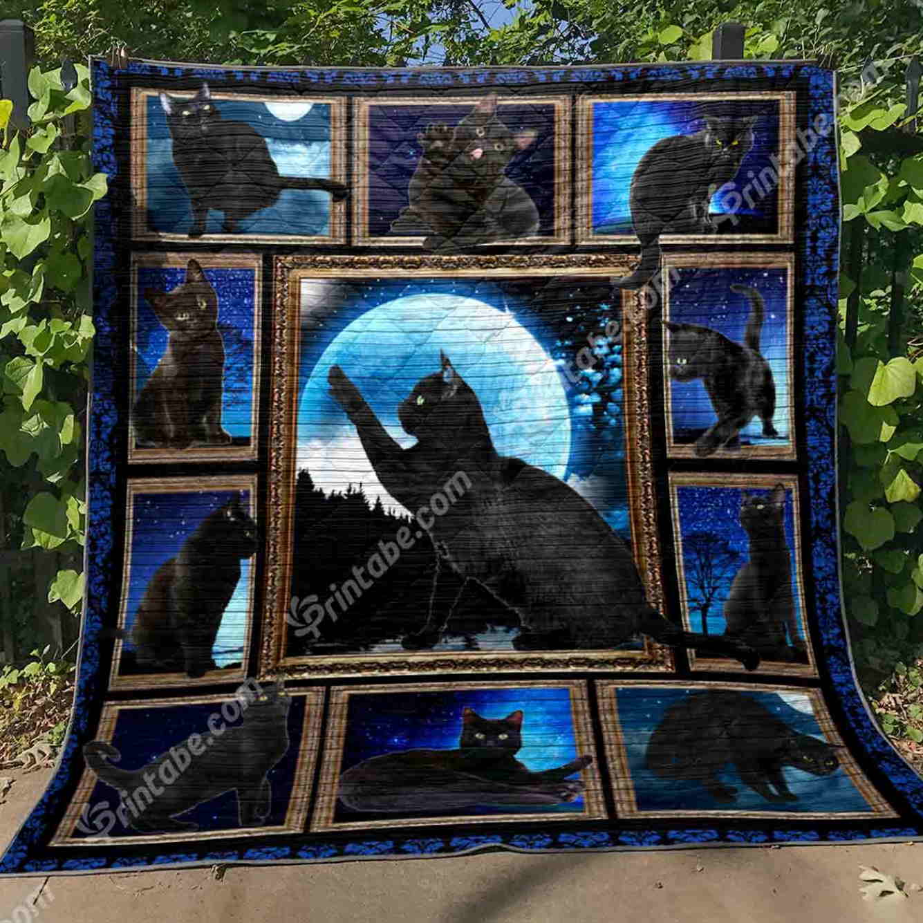 Cat Blue Moon Quilt Blanket