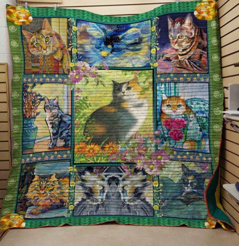 Cat Flower 3D Quilt Blanket