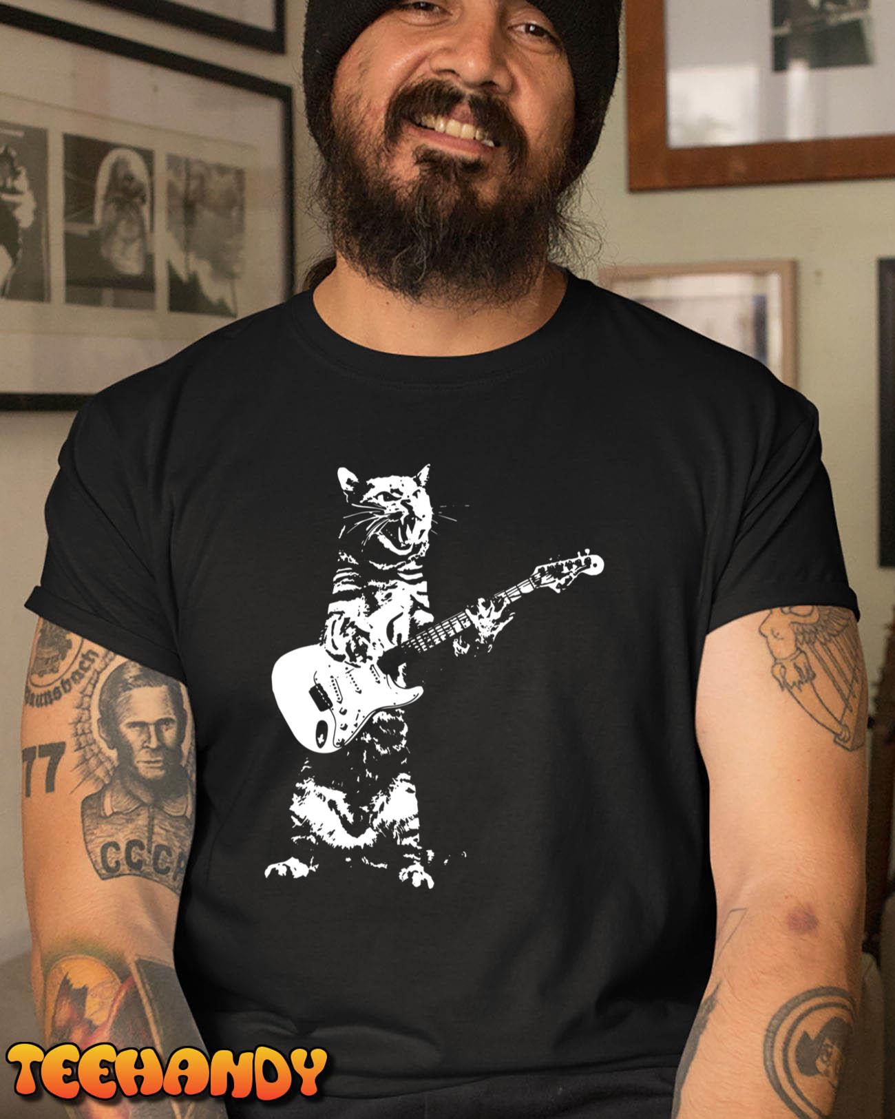 Cat playing Guitar Guitarist Guitar Player Men Women Gift T-Shirt