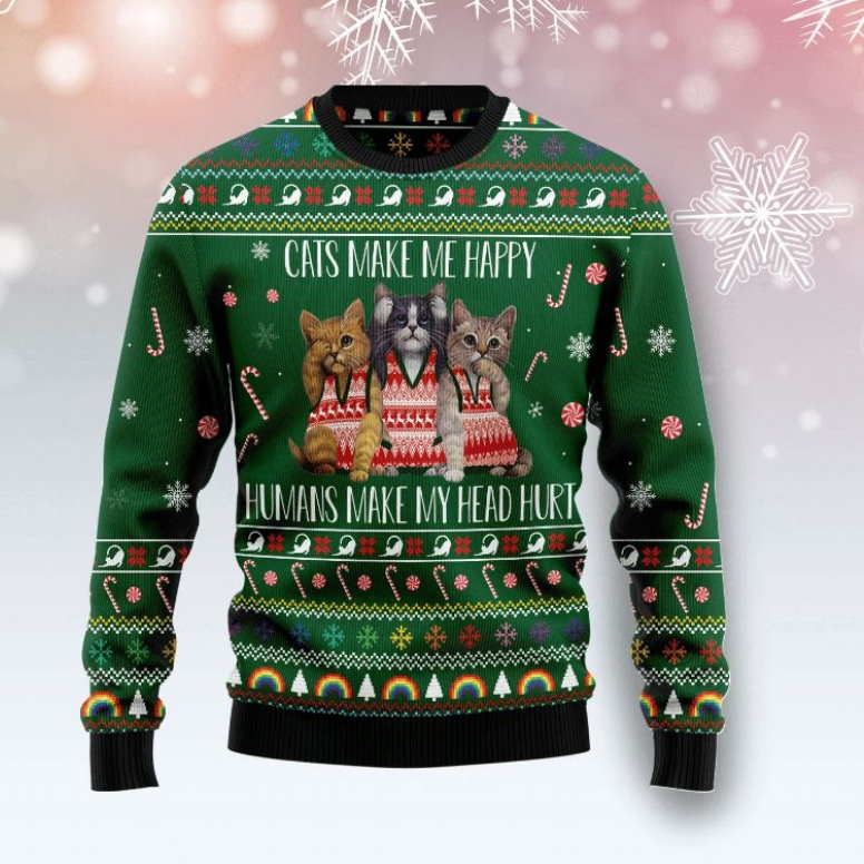 Cats Make Me Happy 3D Christmas Sweater