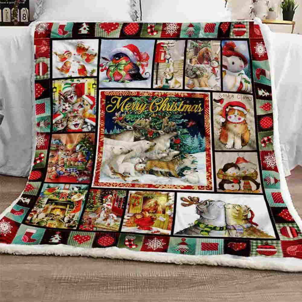 Christmas Animal In Christmas Quilt Blanket