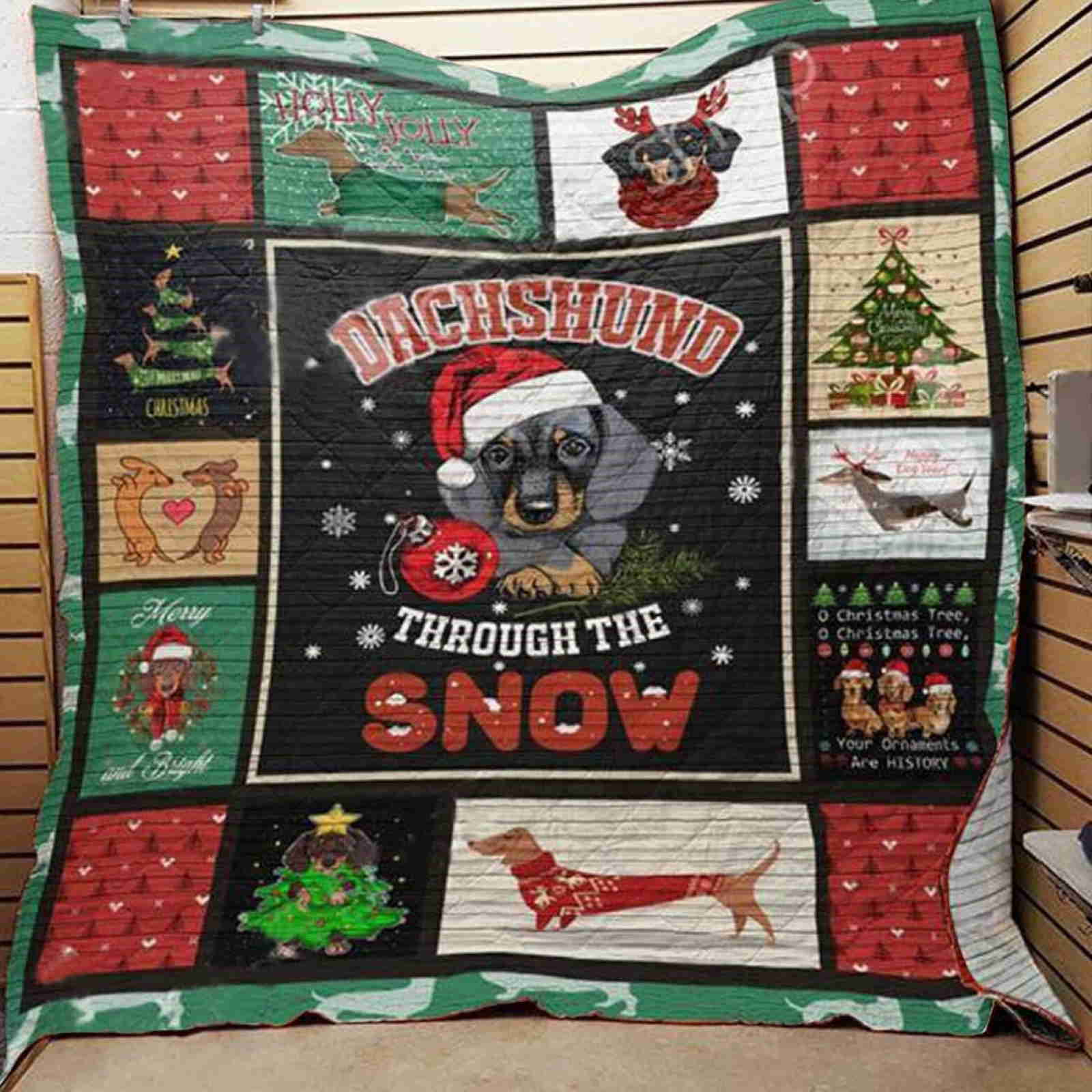 Dachshund Christmas Sausage Dog Quilt Blanket