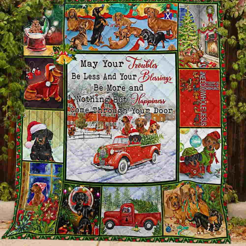 Dachshund Nothing But Happiness Quilt Blanket