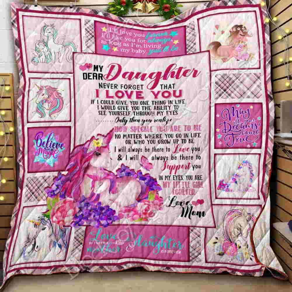 Daughter, My Little Girl Forever unicorn Quilt Blanket