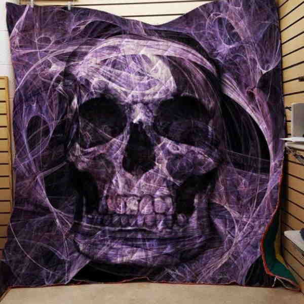 Deep Purple Skull Fabric 3D Quilt Blanket