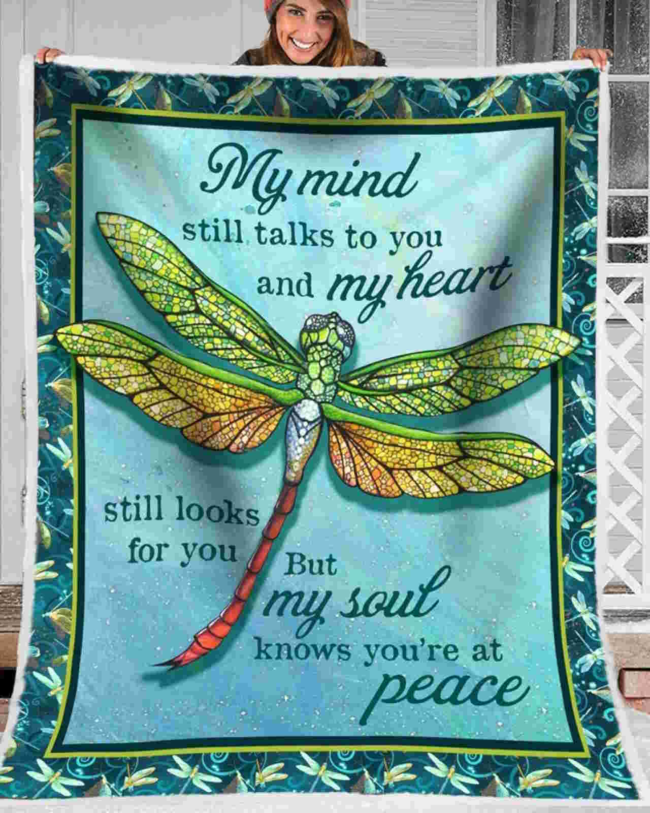 Dragonfly Green At Peace Christmas Gift Quilt Blanket