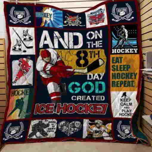 Eat. Sleep. Hockey. Repeat. 3D Quilt Blanket