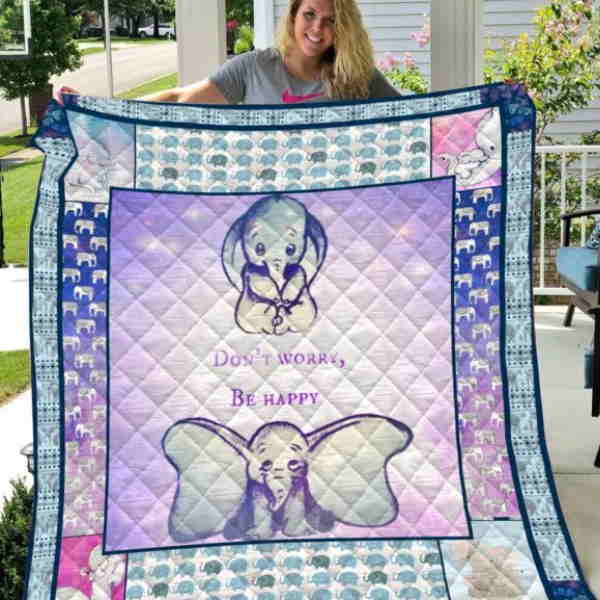 Elephant Dont Worry Be Happy Quilt Blanket