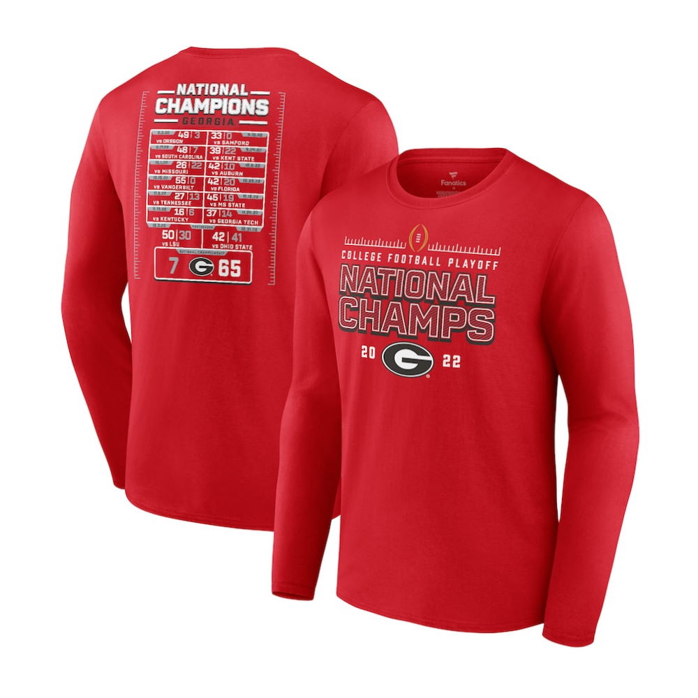 Georgia Bulldogs College Football Playoff 2022 National Champions Schedule Long Sleeve T Shirt