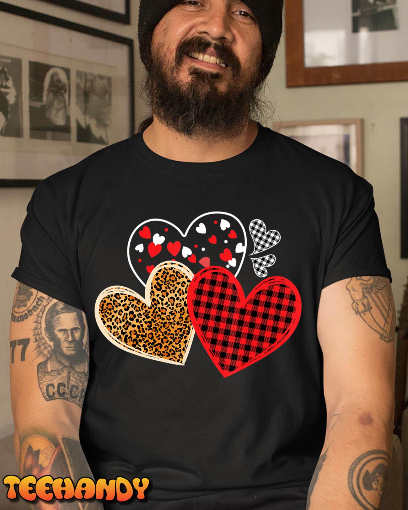 Girls Valentines Day Shirts Hearts Love Leopard Red Plaid T-Shirt