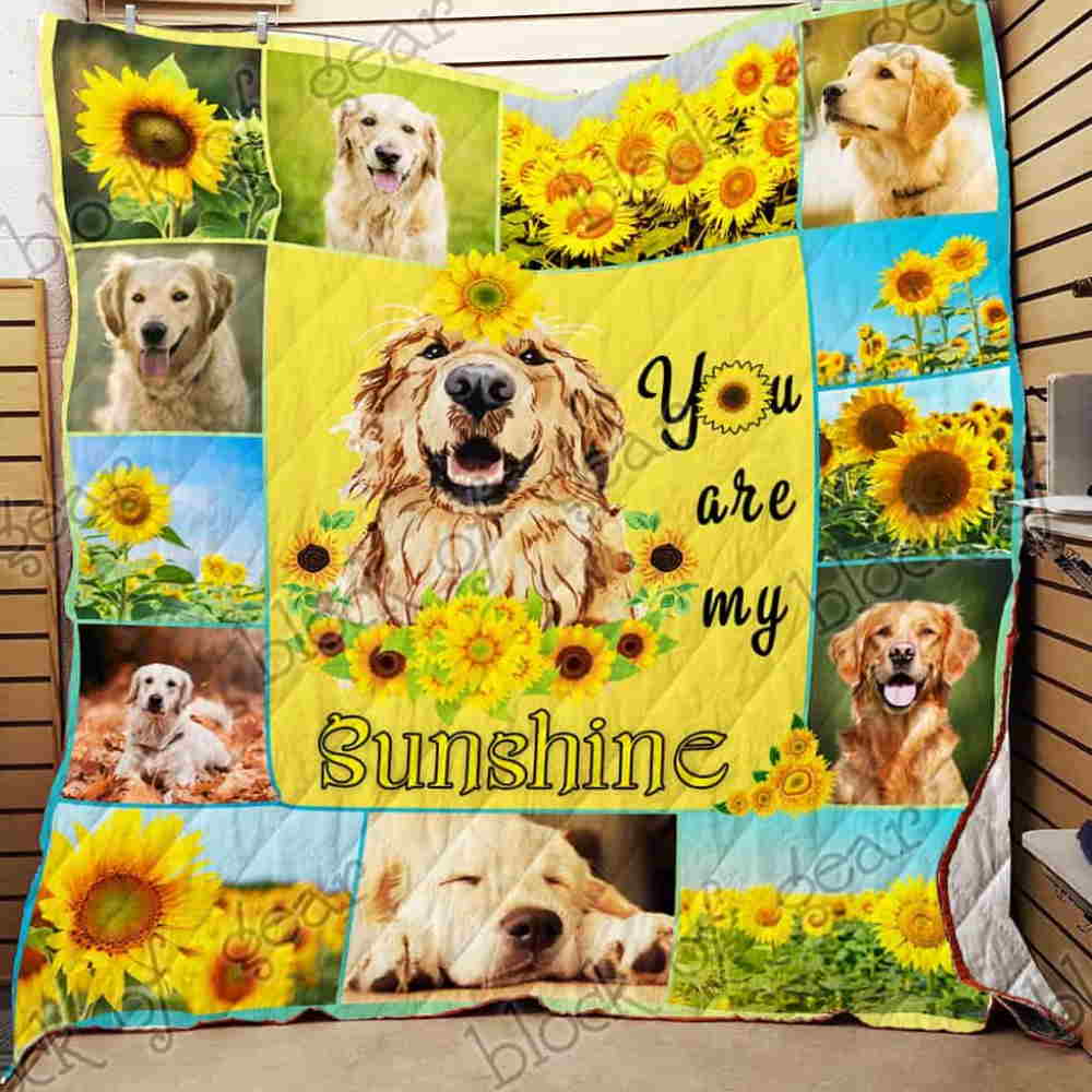 Golden Retriever Sunflower Quilt Blanket