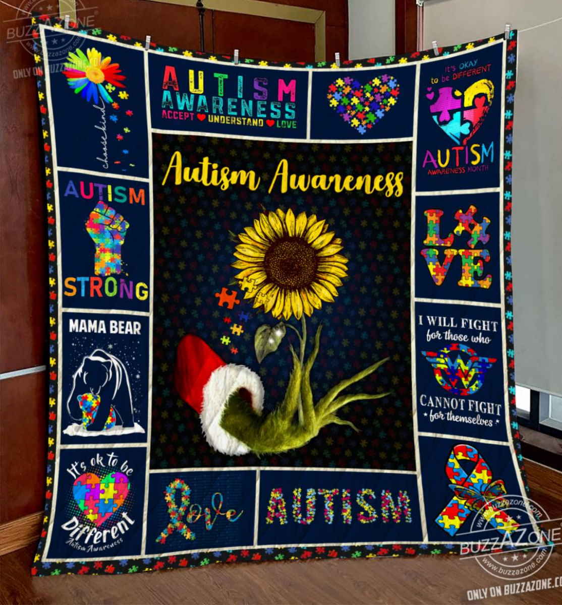 Grinch Hand Holding Autism Quilt Blanket